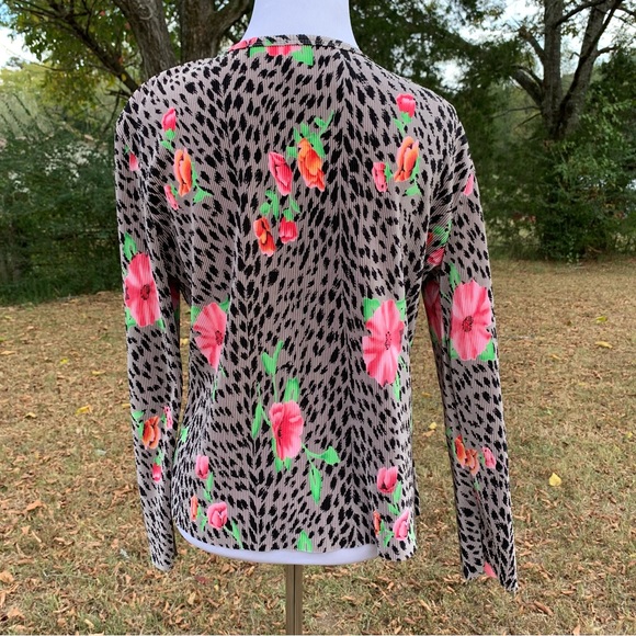 Vintage TESS Ribbed Leopard Dalmatian Vibrant Bright Floral Pattern Cardigan - Picture 8 of 15